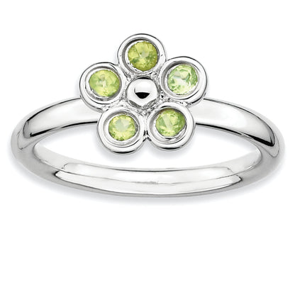 Sterling Silver Stackable Expressions Peridot Flower Ring (Size 6 Only)