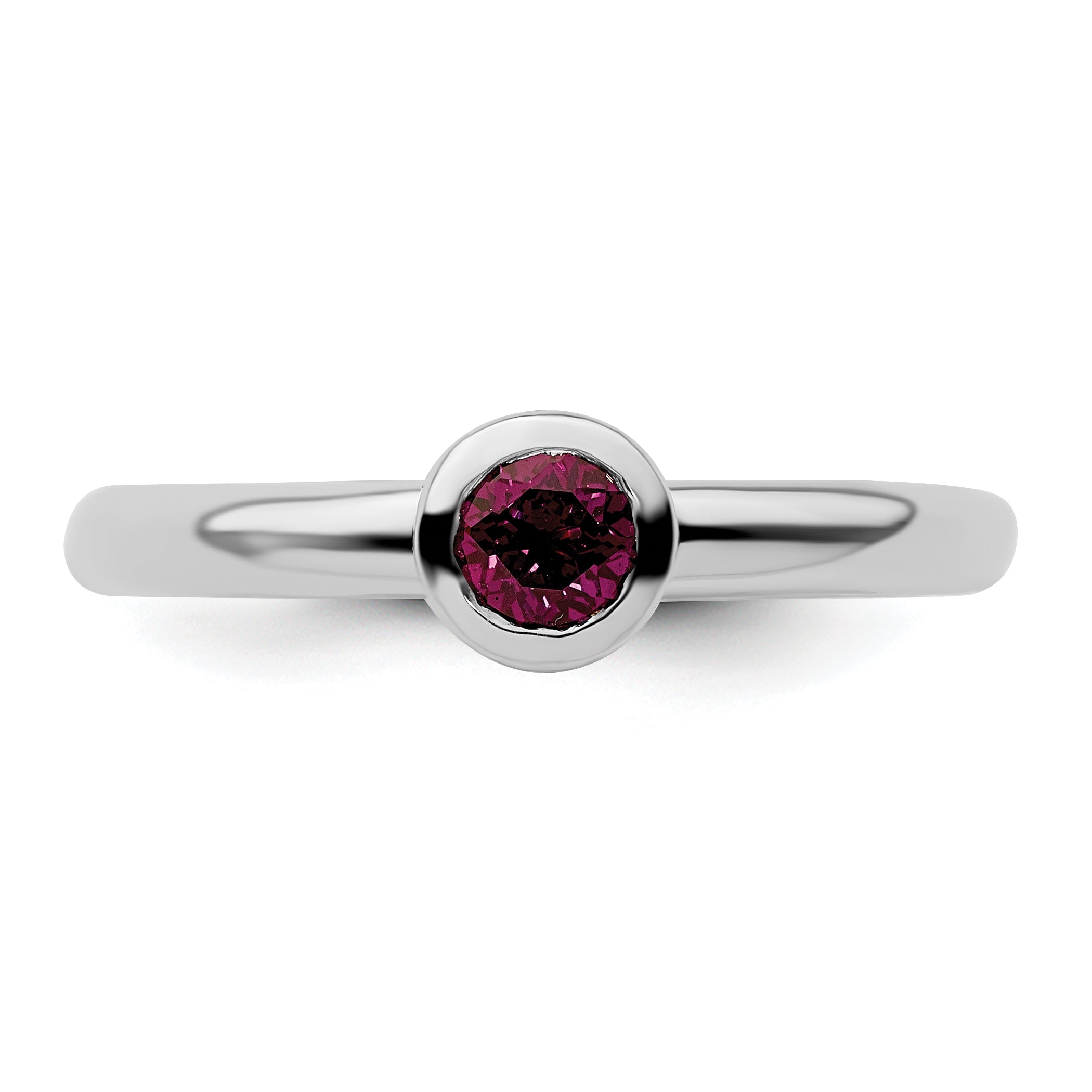 Sterling Silver Ss Stackable Expressions Low 4mm Round Rhodolite Garnet Ring