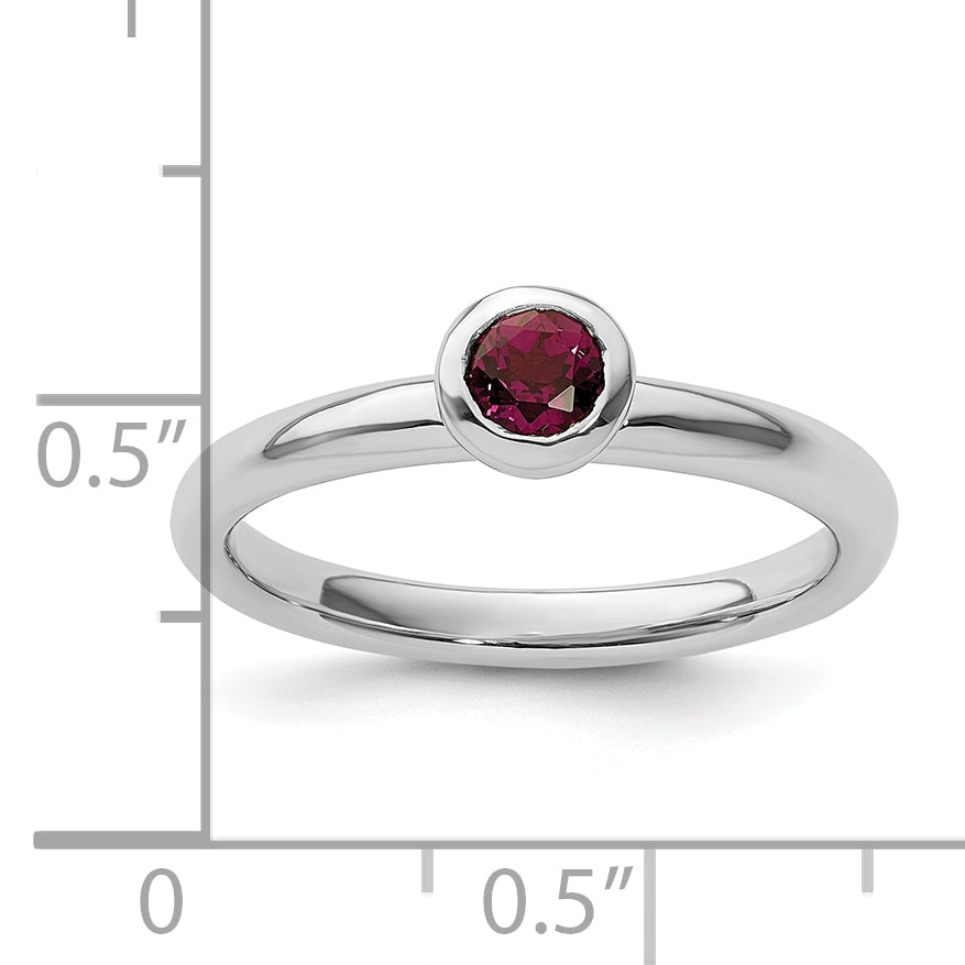 Sterling Silver Ss Stackable Expressions Low 4mm Round Rhodolite Garnet Ring