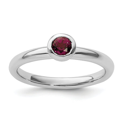 Sterling Silver Ss Stackable Expressions Low 4mm Round Rhodolite Garnet Ring
