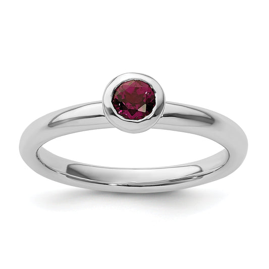 Sterling Silver Ss Stackable Expressions Low 4mm Round Rhodolite Garnet Ring