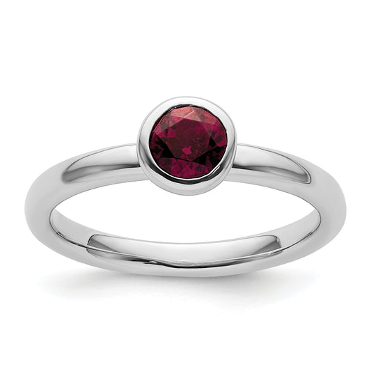 Sterling Silver Ss Stackable Expressions Low 5mm Round Rhodolite Garnet Ring