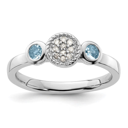 Sterling Silver Stackable Expressions Dbl Round Aquamarine & Dia. Ring