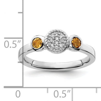 Sterling Silver Stackable Expressions Dbl Round Citrine & Dia. Ring