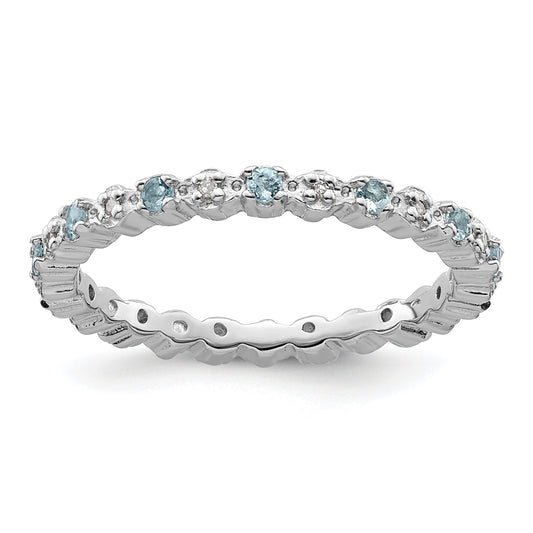 Sterling Silver Stackable Expressions Aquamarine & Diamond Ring