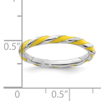 Sterling Silver Stackable Expressions Twisted Yellow Enameled Ring