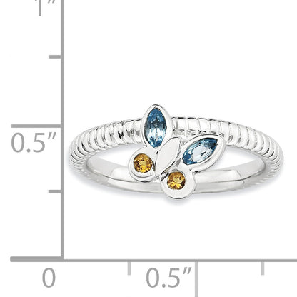 Sterling Silver Stackable Expressions Blue Topaz & Citrine Butterfly Ring