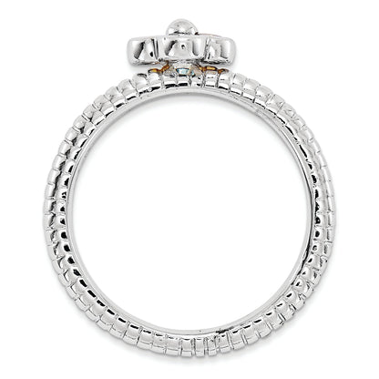 Sterling Silver Stackable Expressions Blue Topaz & Citrine Flower Ring (Size 5 Only)