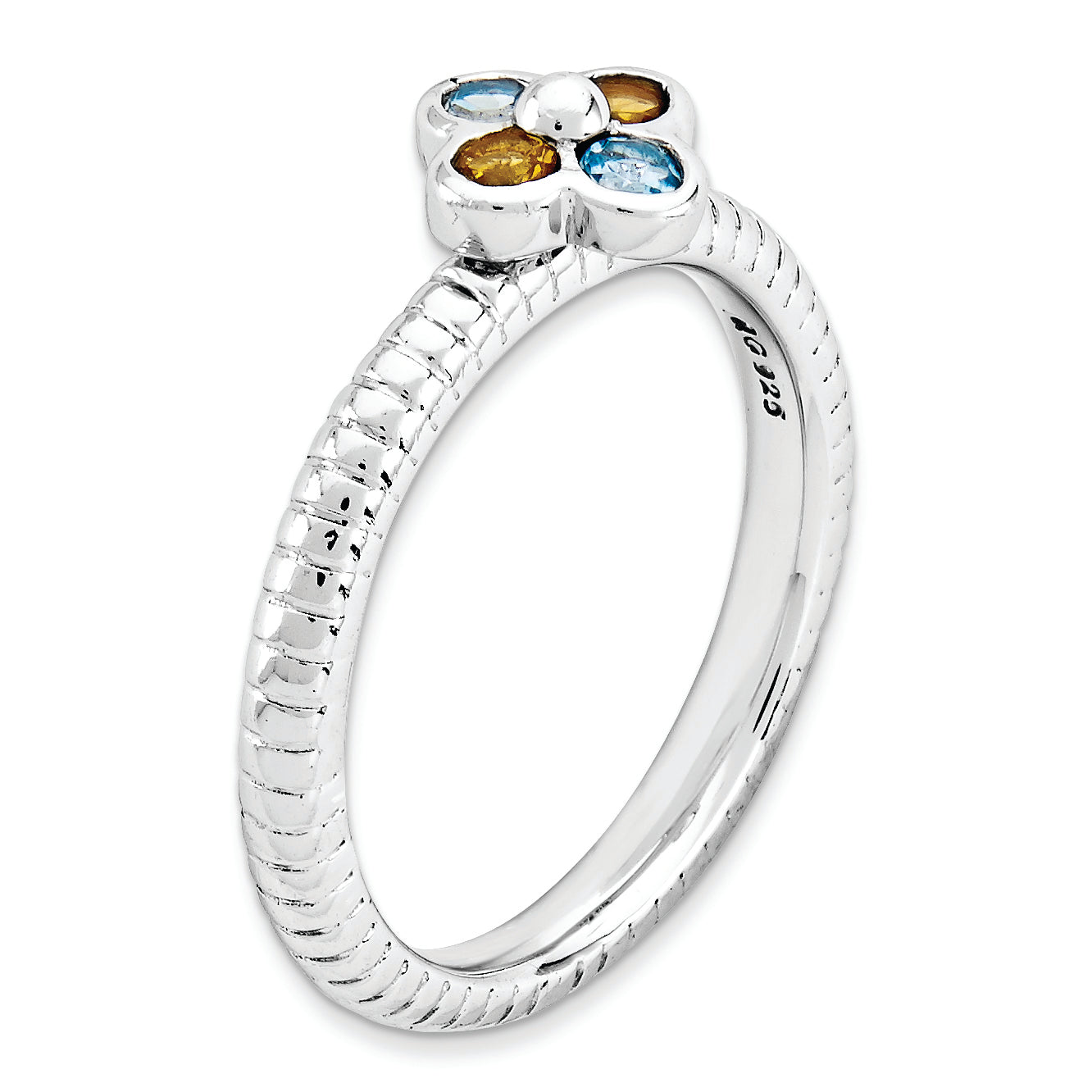 Sterling Silver Stackable Expressions Blue Topaz & Citrine Flower Ring (Size 5 Only)