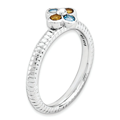 Sterling Silver Stackable Expressions Blue Topaz & Citrine Flower Ring (Size 5 Only)
