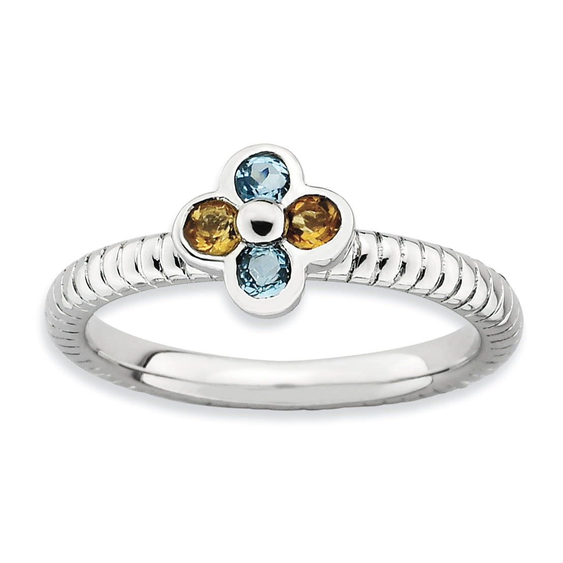 Sterling Silver Stackable Expressions Blue Topaz & Citrine Flower Ring (Size 5 Only)