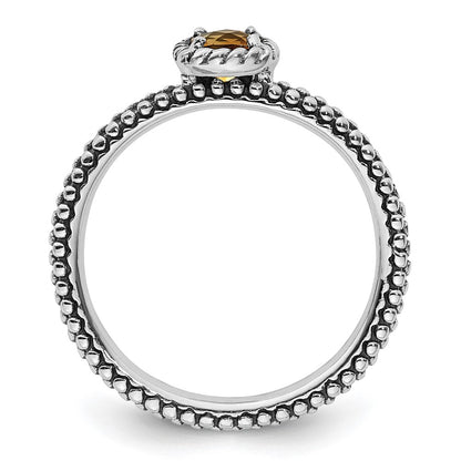 Sterling Silver Stackable Expressions Checker Cut Citrine Antiqued Ring