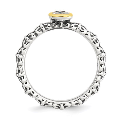 14K/Silver Two Tone Sterling Silver & 14K Stackable Expressions Checker Cut White Topaz Ring (Size 9 Only)