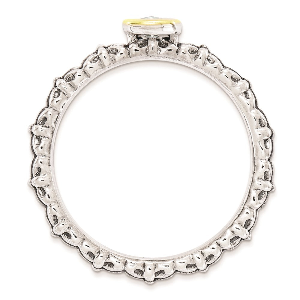 14K/Silver Two Tone Sterling Silver & 14K Stackable Expressions Checker Cut Blue Topaz Ring (Size 5 Only)