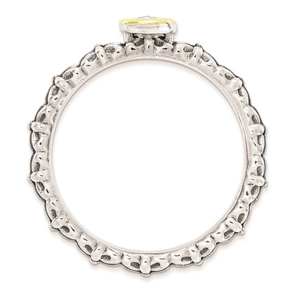 14K/Silver Two Tone Sterling Silver & 14K Stackable Expressions Checker Cut Blue Topaz Ring (Size 5 Only)