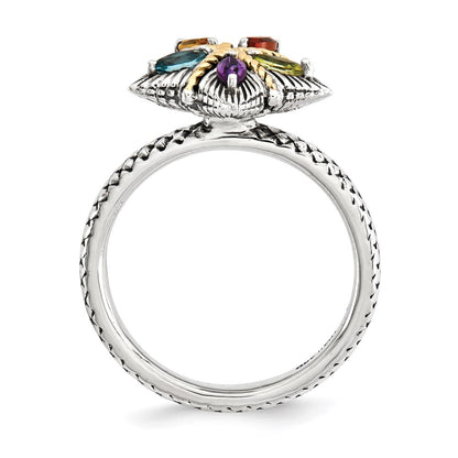 14K/Silver Two Tone Sterling Silver & 14K Stackable Expressions Gemstone Antiqued Ring