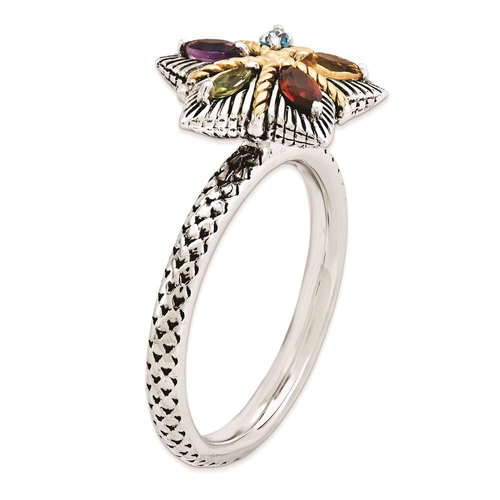 14K/Silver Two Tone Sterling Silver & 14K Stackable Expressions Gemstone Antiqued Ring