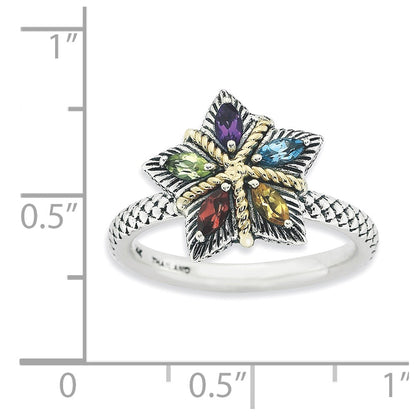 14K/Silver Two Tone Sterling Silver & 14K Stackable Expressions Gemstone Antiqued Ring