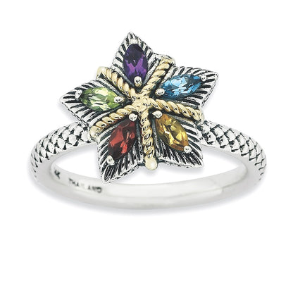 14K/Silver Two Tone Sterling Silver & 14K Stackable Expressions Gemstone Antiqued Ring