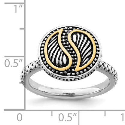 14K/Silver Two Tone Sterling Silver & 14K Stackable Expressions Antiqued Ring