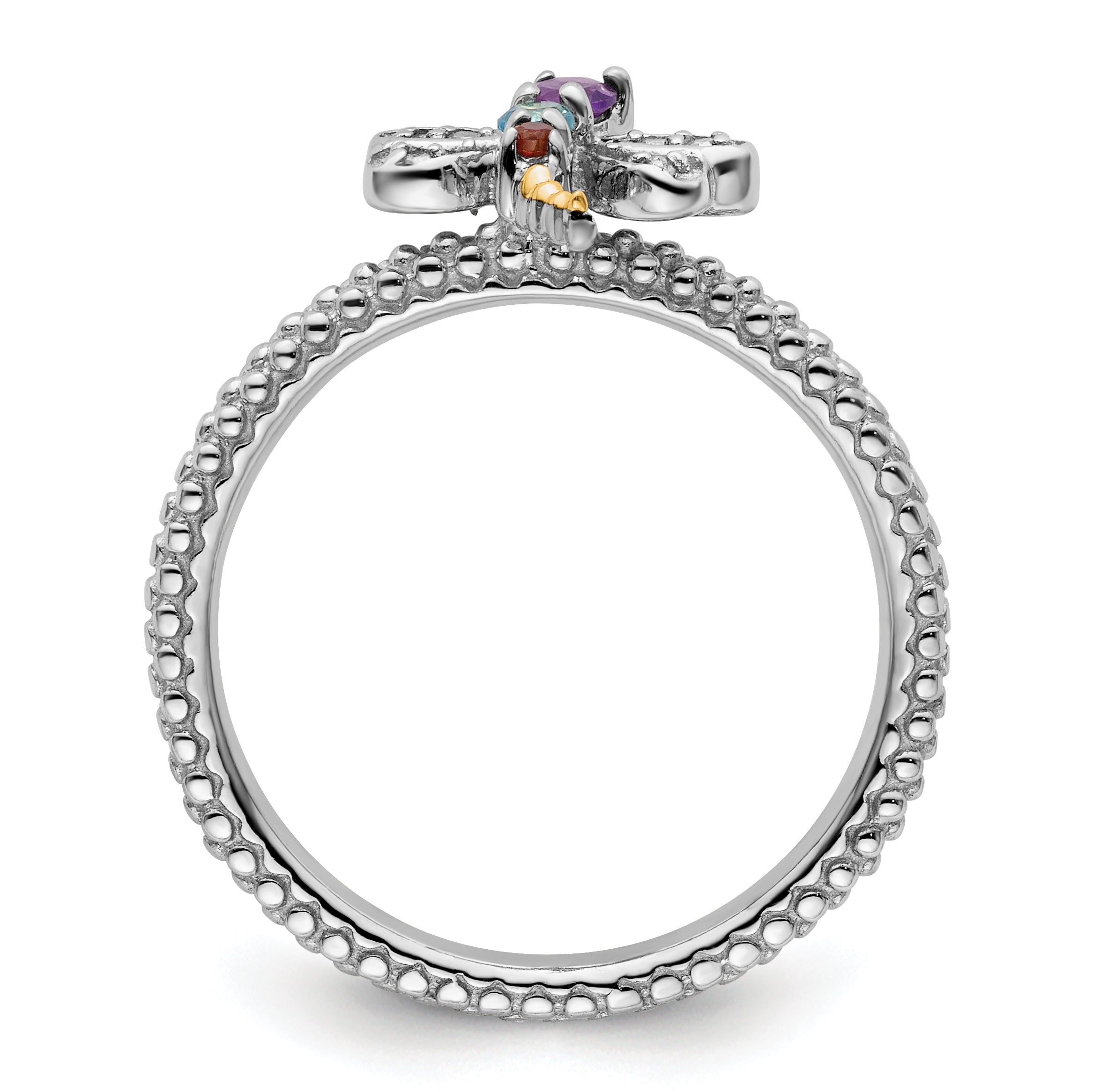14K/Silver Two Tone Sterling Silver&14K Stackable Expressions Gemstone & Diamond Dragonfly Ring