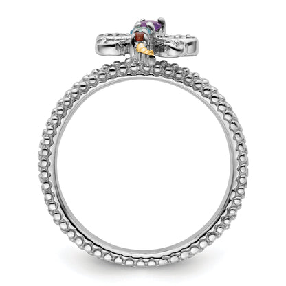 14K/Silver Two Tone Sterling Silver&14K Stackable Expressions Gemstone & Diamond Dragonfly Ring