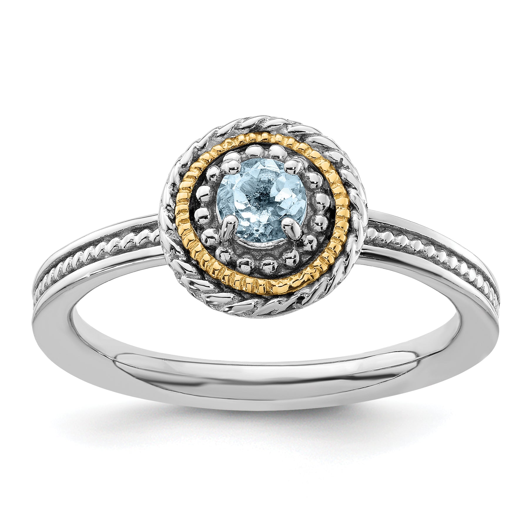 14K/Silver Two Tone Sterling Silver & 14K Expressions Aquamarine Ring