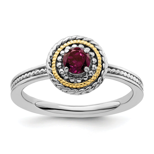 14K/Silver Two Tone Sterling Silver & 14K Stackable Expressions Rhodolite Garnet Ring