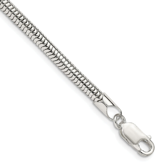 8 Inch Sterling Silver 4mm Round Snake Chain Bracelet