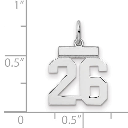 Sterling Silver Silver/Rhodium-Plated Polished Number 26 Charm