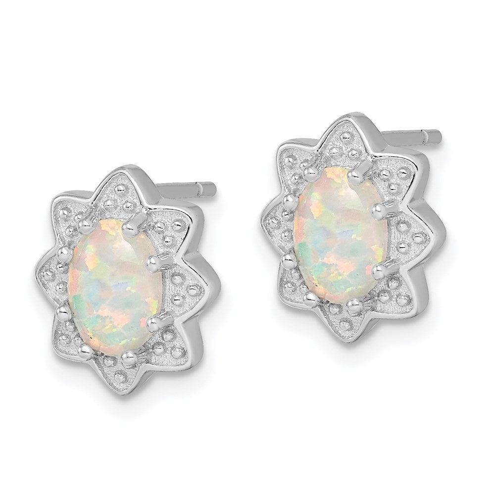 Sterling Silver Rhodium-Plated Created Opal Pendant And Earring Set