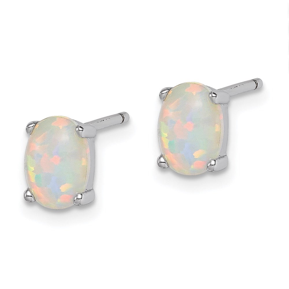 Sterling Silver Rhod-Plate Oval Created Opal Pendant/Earrings Set