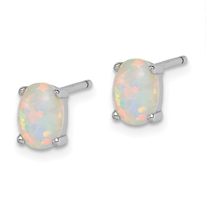 Sterling Silver Rhod-Plate Oval Created Opal Pendant/Earrings Set