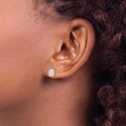 Sterling Silver Rhod-Plate Oval Created Opal Pendant/Earrings Set