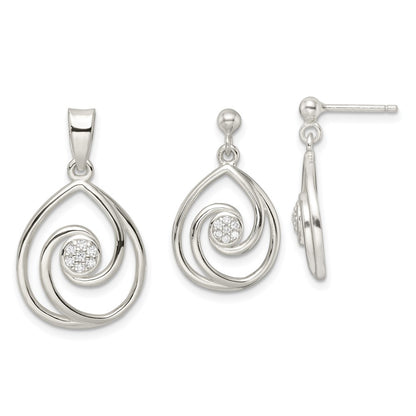 Sterling Silver Cz In Teardrop Pendant And Earrings Set