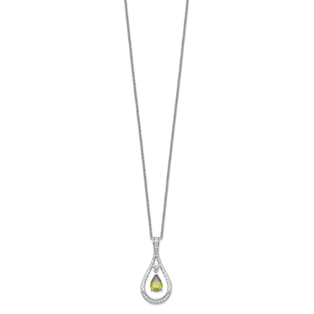 Sterling Silver Sentimental Expressions Rhodium-Plated Aug. Cz Stone Never Forget Tear 18In Birthstone Necklace