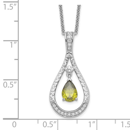 Sterling Silver Sentimental Expressions Rhodium-Plated Aug. Cz Stone Never Forget Tear 18In Birthstone Necklace