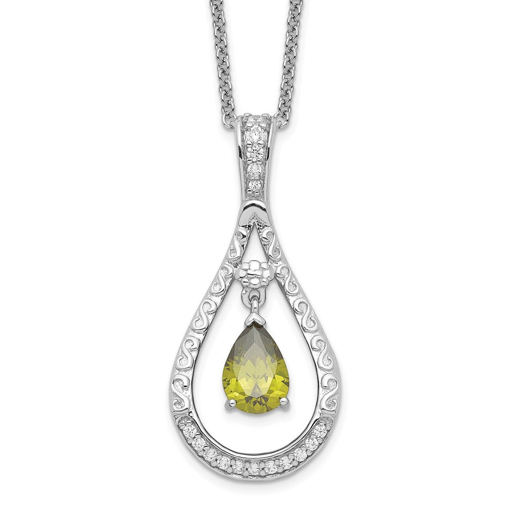 Sterling Silver Sentimental Expressions Rhodium-Plated Aug. Cz Stone Never Forget Tear 18In Birthstone Necklace