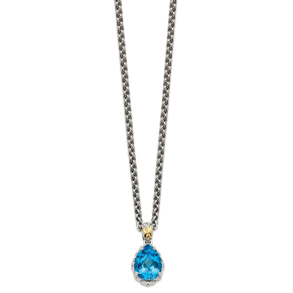 14K/Silver Two-Tone Shey Couture Sterling Silver Rhodium-Plated With 14K Accent 18 Inch Antiqued Pear Shaped Blue Topaz Necklace