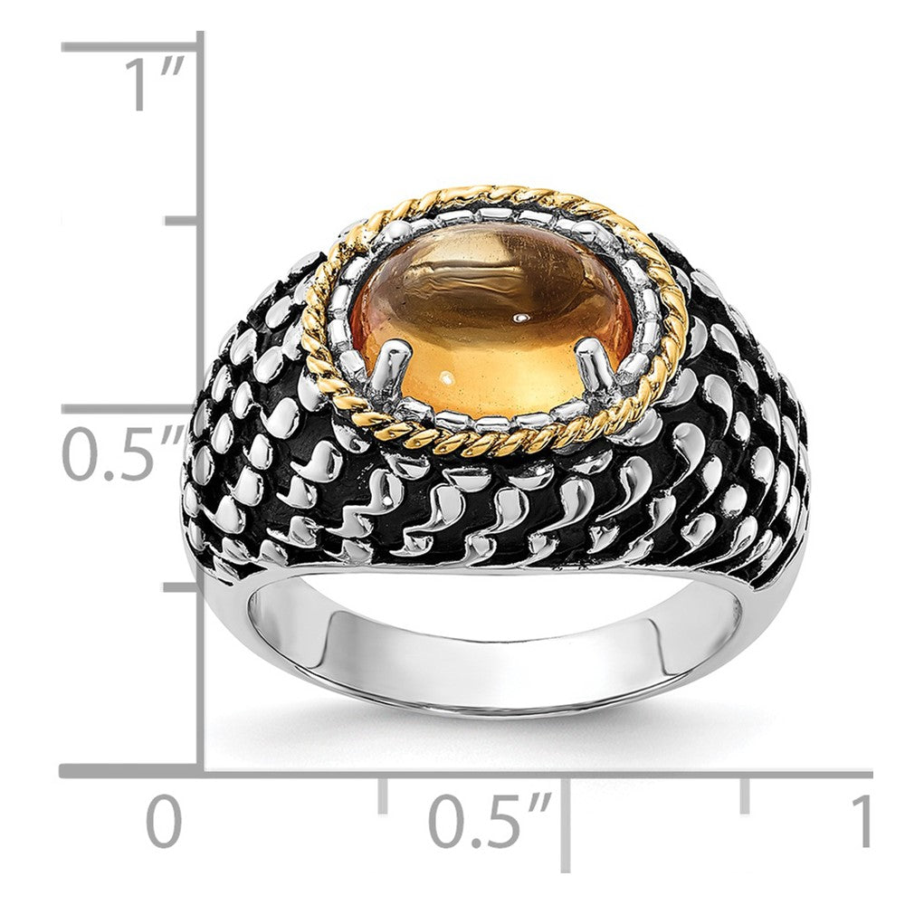 14K/Silver Two Tone Sterling Silver 14K Accent Polished & Antiqued Citrine Ring (Size 7 Only)