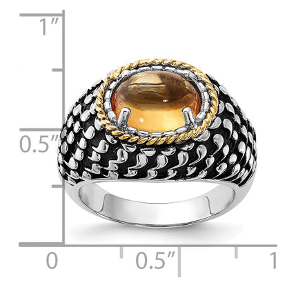 14K/Silver Two Tone Sterling Silver 14K Accent Polished & Antiqued Citrine Ring (Size 7 Only)