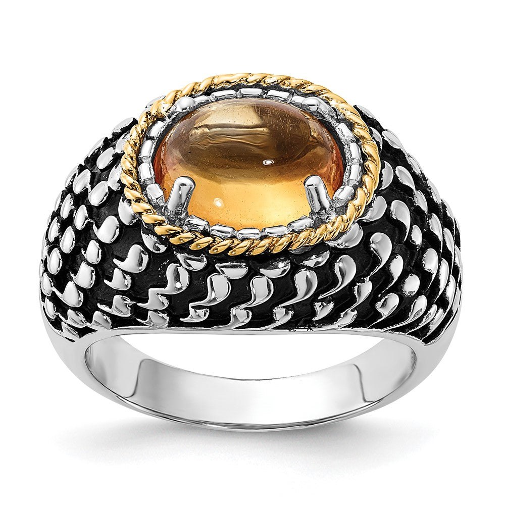 14K/Silver Two Tone Sterling Silver 14K Accent Polished & Antiqued Citrine Ring (Size 7 Only)
