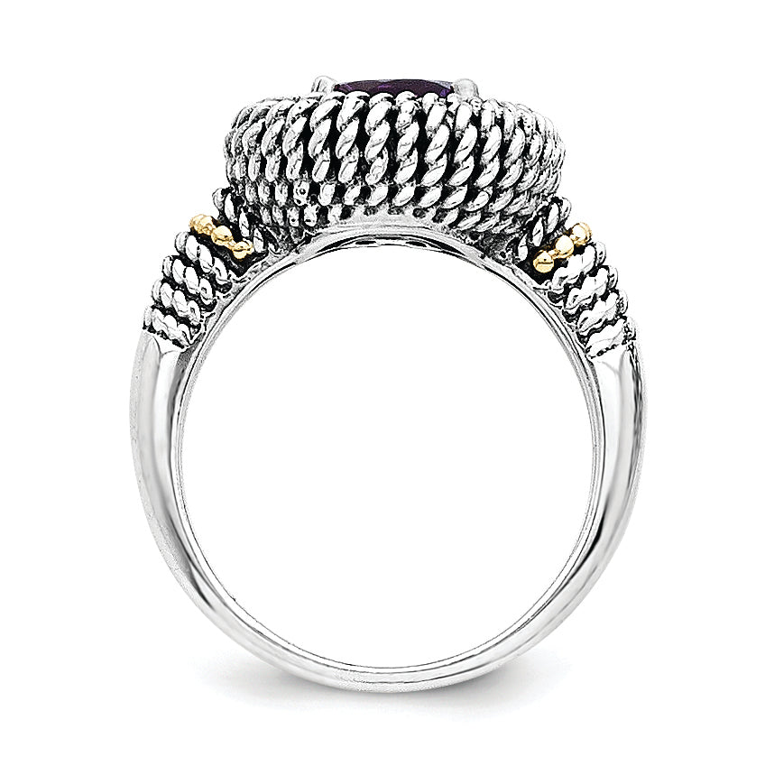 14K/Silver Two Tone Sterling Silver 14K Antiqued Amethyst Ring (Size 7 Only)