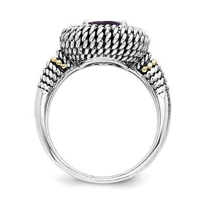 14K/Silver Two Tone Sterling Silver 14K Antiqued Amethyst Ring (Size 7 Only)