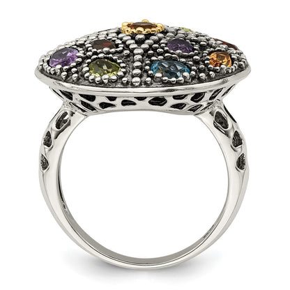 14K/Silver Two Tone Shey Couture Sterling Silver With 14K Accent Antiqued .43Amethyst/.19Citrine/.32Blue Topaz/.32Peridot/.35Garnet Ring