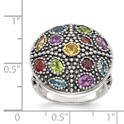 14K/Silver Two Tone Shey Couture Sterling Silver With 14K Accent Antiqued .43Amethyst/.19Citrine/.32Blue Topaz/.32Peridot/.35Garnet Ring