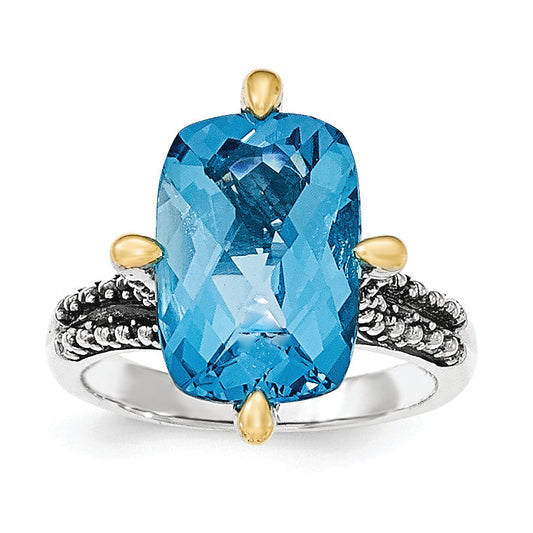 14K/Silver Two Tone Sterling Silver 14K Lt Swiss Blue Topaz Ring (Size 8 Only)