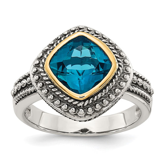 14K/Silver Two Tone Shey Couture Sterling Silver With 14K Accent Antiqued London Blue Topaz Ring (Size 8 Only)