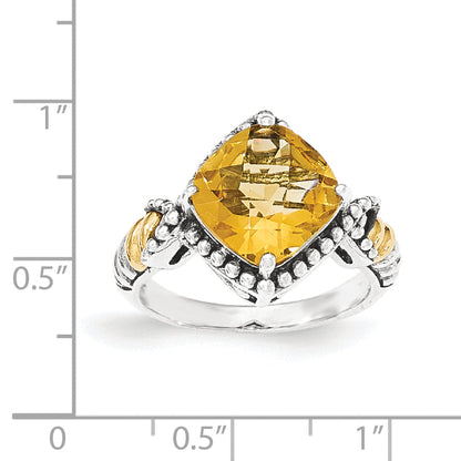 14K/Silver Two Tone Sterling Silver Citrine Cushion Ring