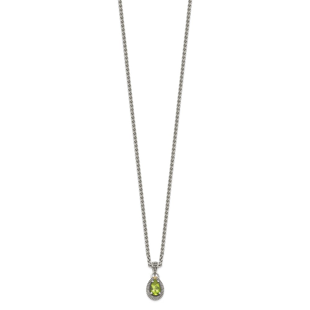 14K/Silver Two Tone Shey Couture Sterling Silver With 14K Accent 18 Inch Antiqued Pear Shaped Peridot Necklace